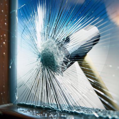 Safety film holding shattered glass together after impact